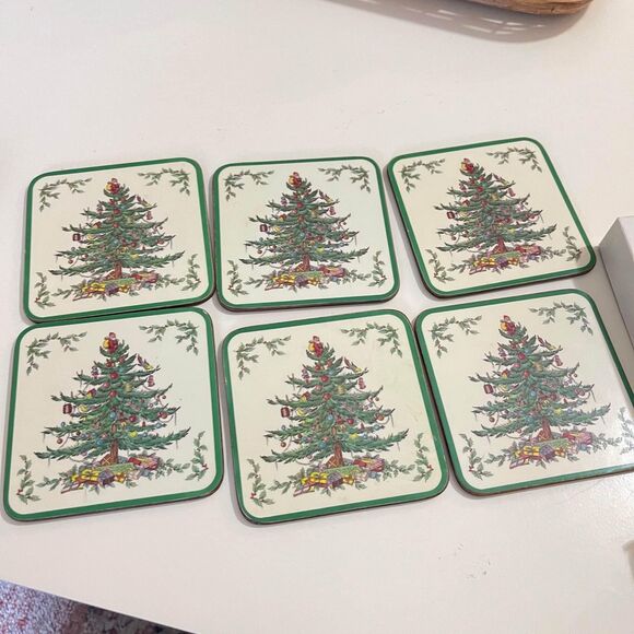 Vintage Pimpernel 6 Traditional Coasters Christmas Tree 0126049 Ships with Box - Picture 1 of 5